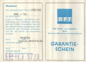 Garantieschein DVG 10